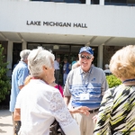 people outside lake Michigan hall